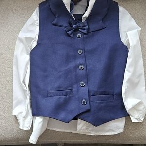 Tahari Navy Blue Boys Dress Vest Set with Bow Tie